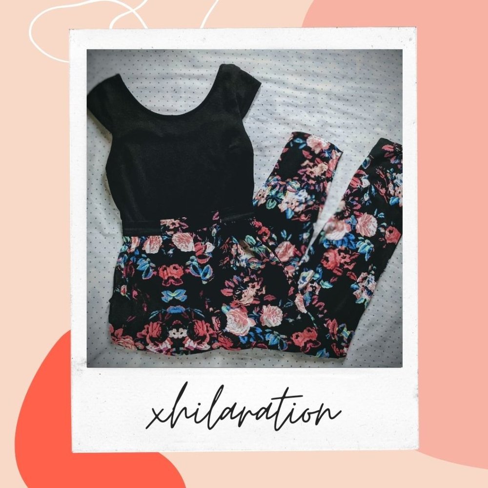 Target Xhilaration Black & Floral Jumpsuit Size M